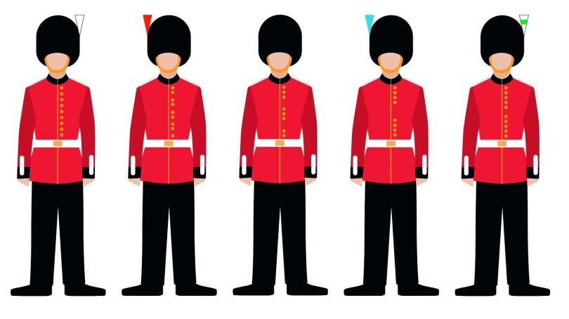 Les cinq régiments d'infanterie de la Garde royale britannique.